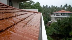 Rainwater Filling Freshly-Cleaned Gutters in Florida Home