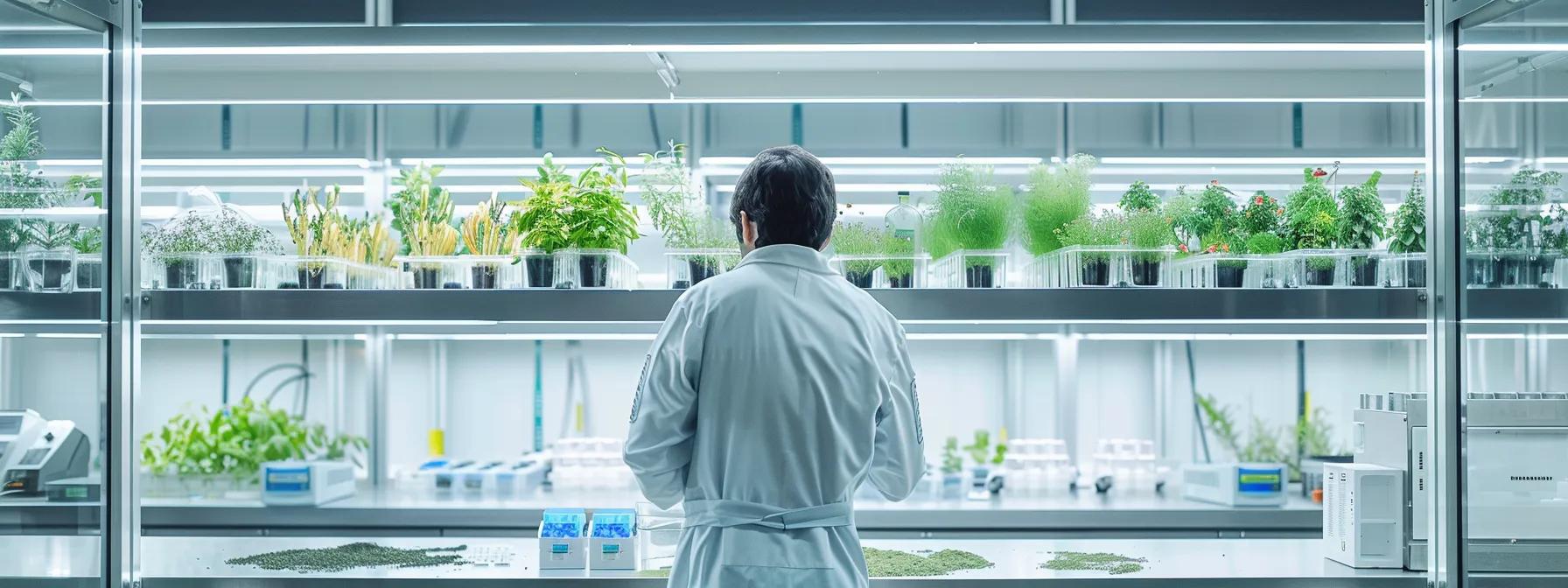 a modern agricultural workspace showcases an innovative pest control technician examining a vibrant display of biological agents in clear containers, emphasizing the advantages of eco-friendly pest control methods amidst a clean, organized office environment.