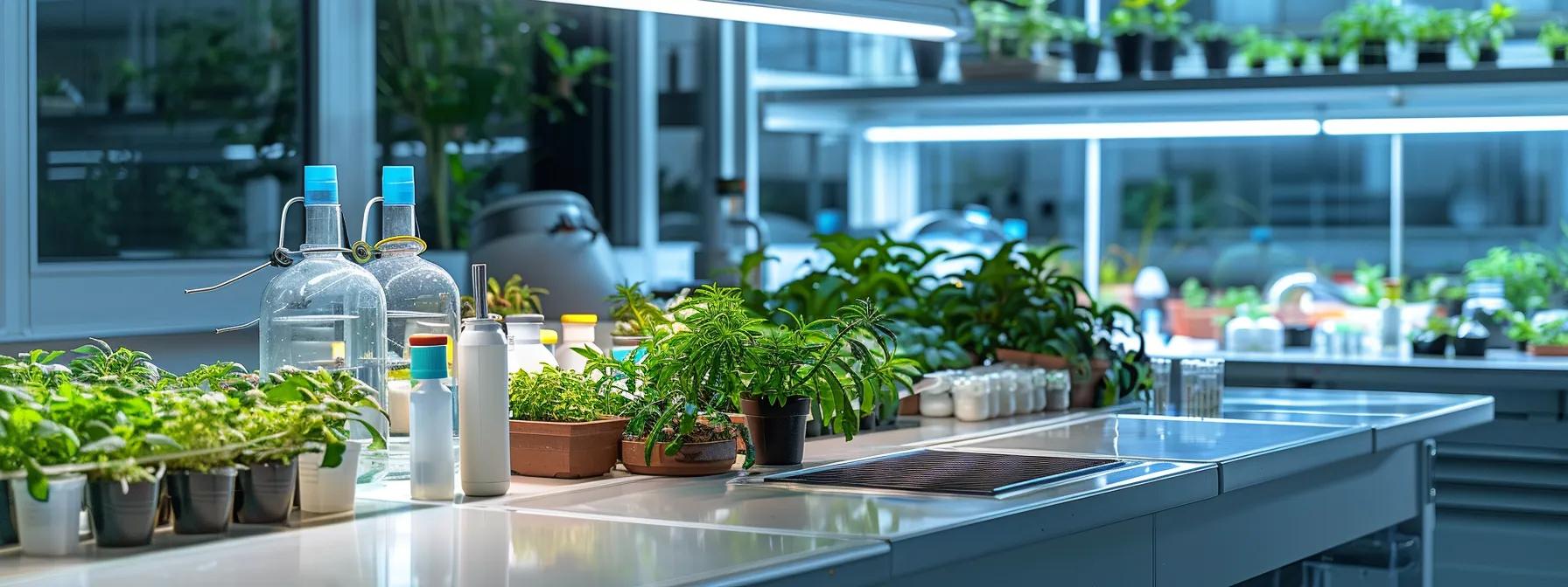 a modern laboratory bustling with scientists analyzing innovative biological pest control methods, showcasing advanced technology and research in eco-friendly pest management.