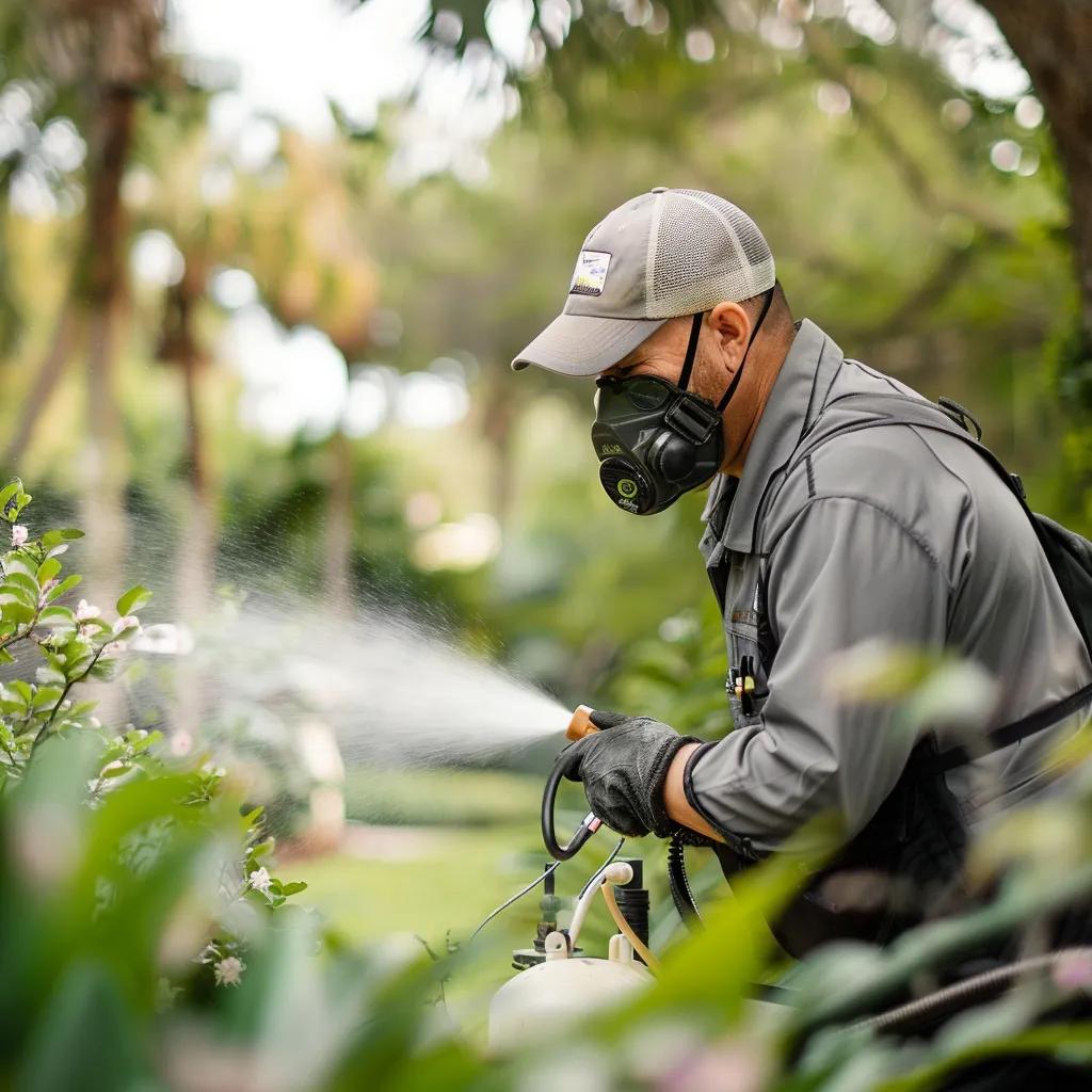 Professional pest control technician applying eco-friendly methods in a lush Winter Park garden